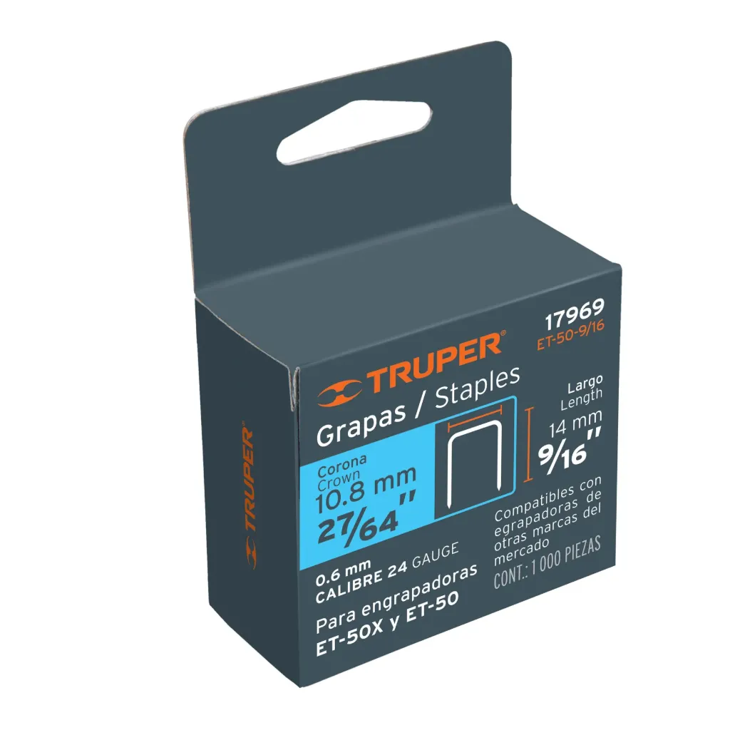 [17969] CAJA CON 1000 GRAPAS 9/16 CORONA 10.5mm TRUPER 17969