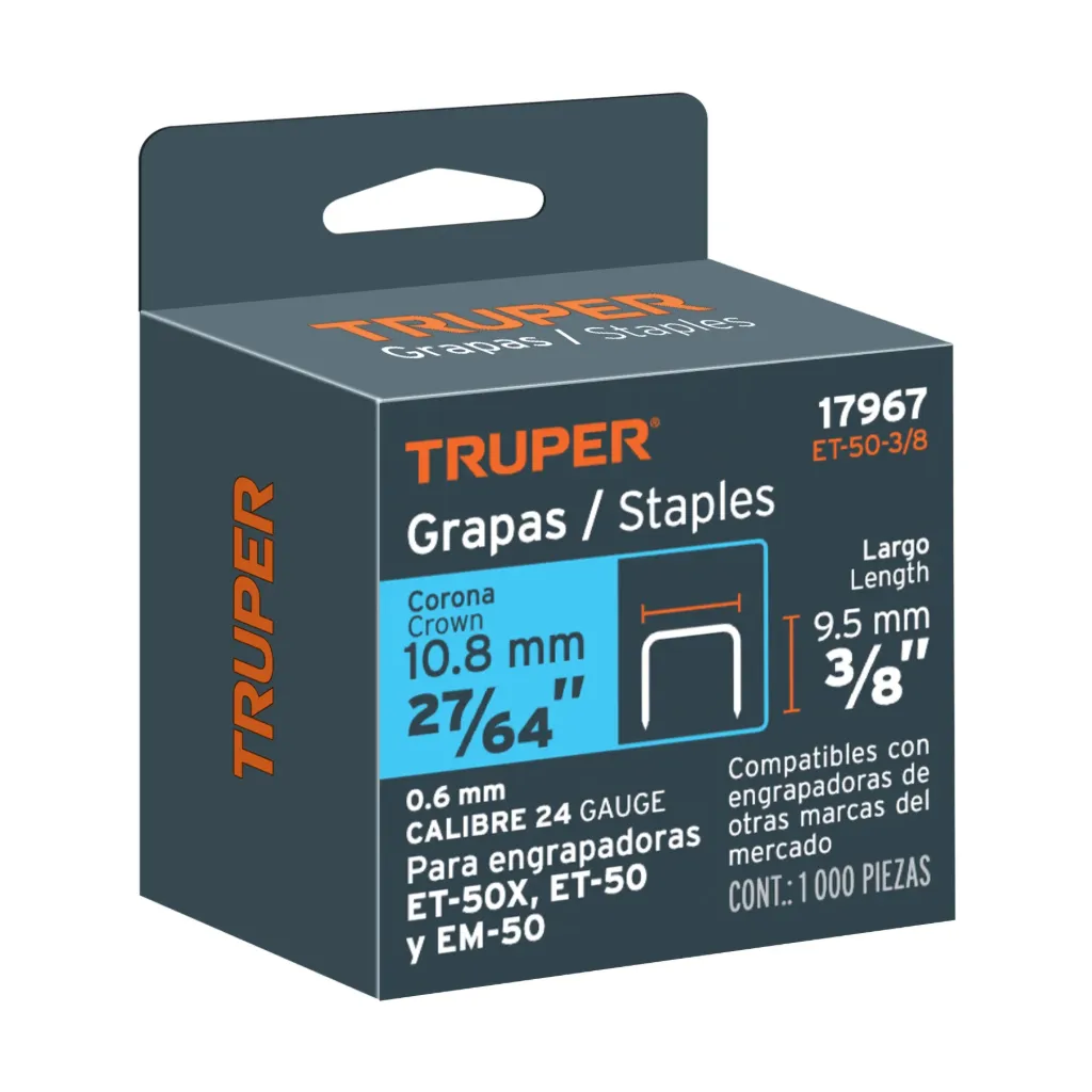 [17967] CAJA CON 1000 GRAPAS 3/8 CORONA 10.5mm TRUPER 17967
