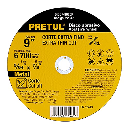 DISCO DE CORTE EXTRAFINO METAL 9"X2MM PRETUL (TRUPER) 22347