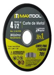 Disco corte de metal 4 1/2" x 1mm, TIPO 1 Maxtool  307802