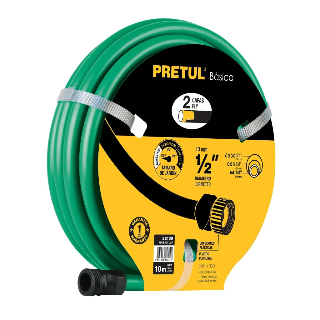 MANGUERA 1/2X10MTS 3 CAPAS CONEX PLAST PRETUL VERDE (TRUPER) 22130