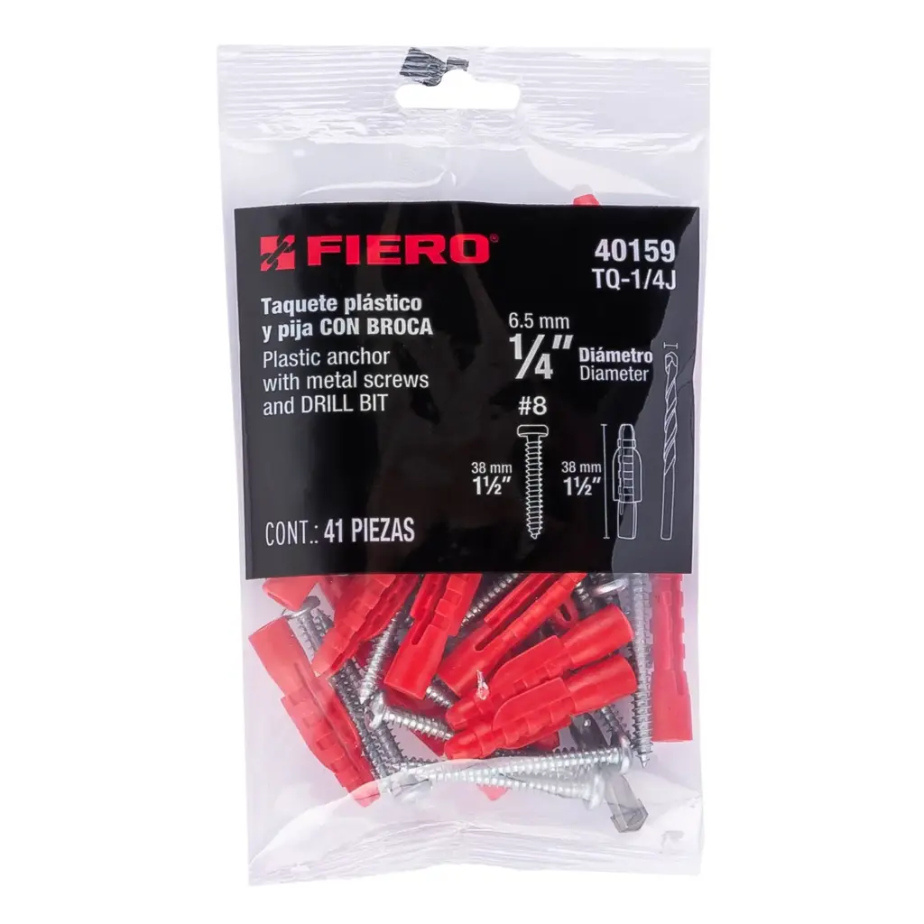 KIT DE 20 TAQUETES 1/4' CON PIJAS #8 Y 1 BROCA 1/4', FIERO (TRUPER) 40159
