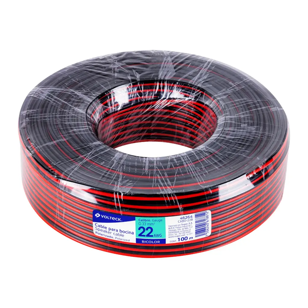 CABLE POLARIZADO BICOLOR P/BOCINA 22AWG VOLTECK ROLLO 46264
