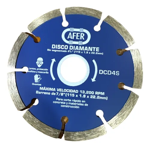 DISCO DIAMANTE P/CORTE CONCRETO RIN SEGMENTADO 4 1/2" AFER DCD4S