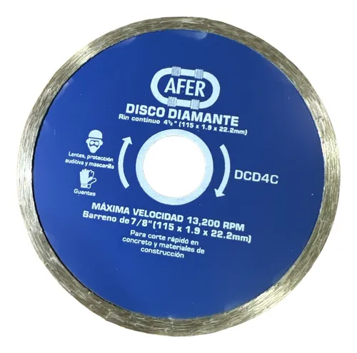 DISCO DIAMANTE P/CORTE CONCRETO RIN CONTINUO 4 1/2" AFER DCD4C