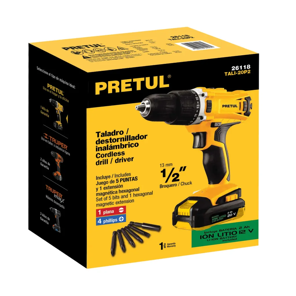 TALADRO/DESTORNILLADOR INALAMBRICO 1/2" 20V PRETUL (TRUPER) 26118