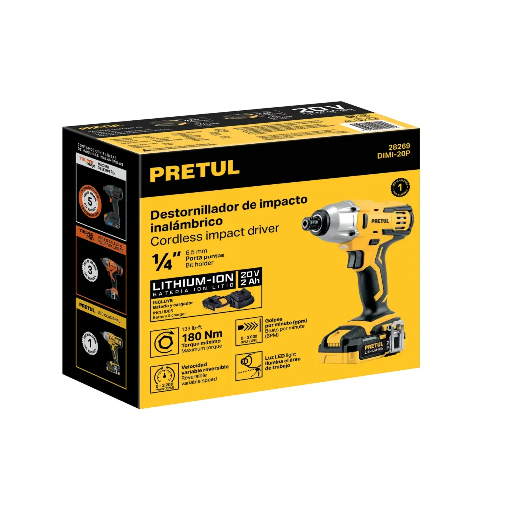 DESTORNILLADOR DE IMPACTO INALAMBRICO 1/4" 20V PRETUL (TRUPER) 28269