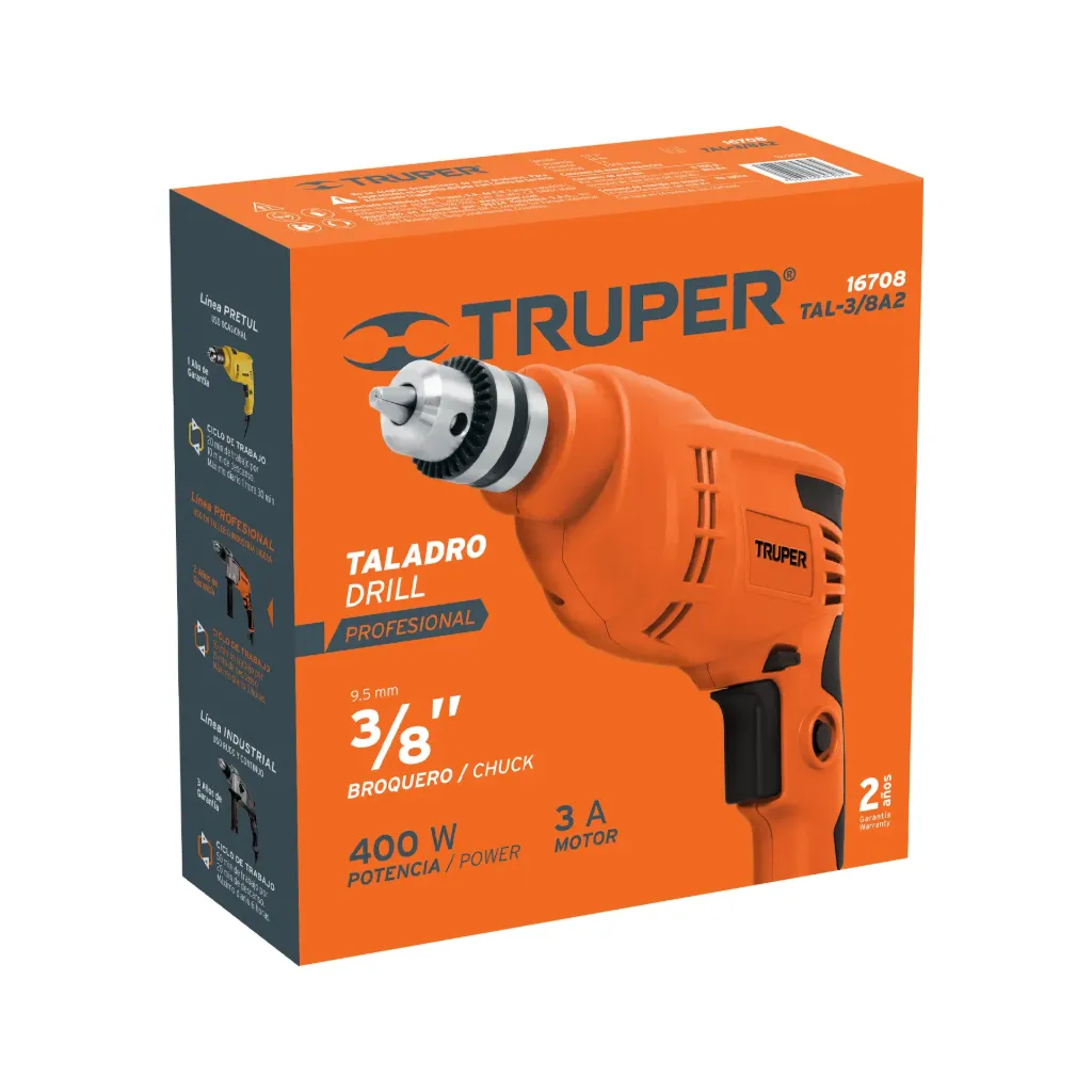TALADRO 3/8" 400W TRUPER PRO 16708