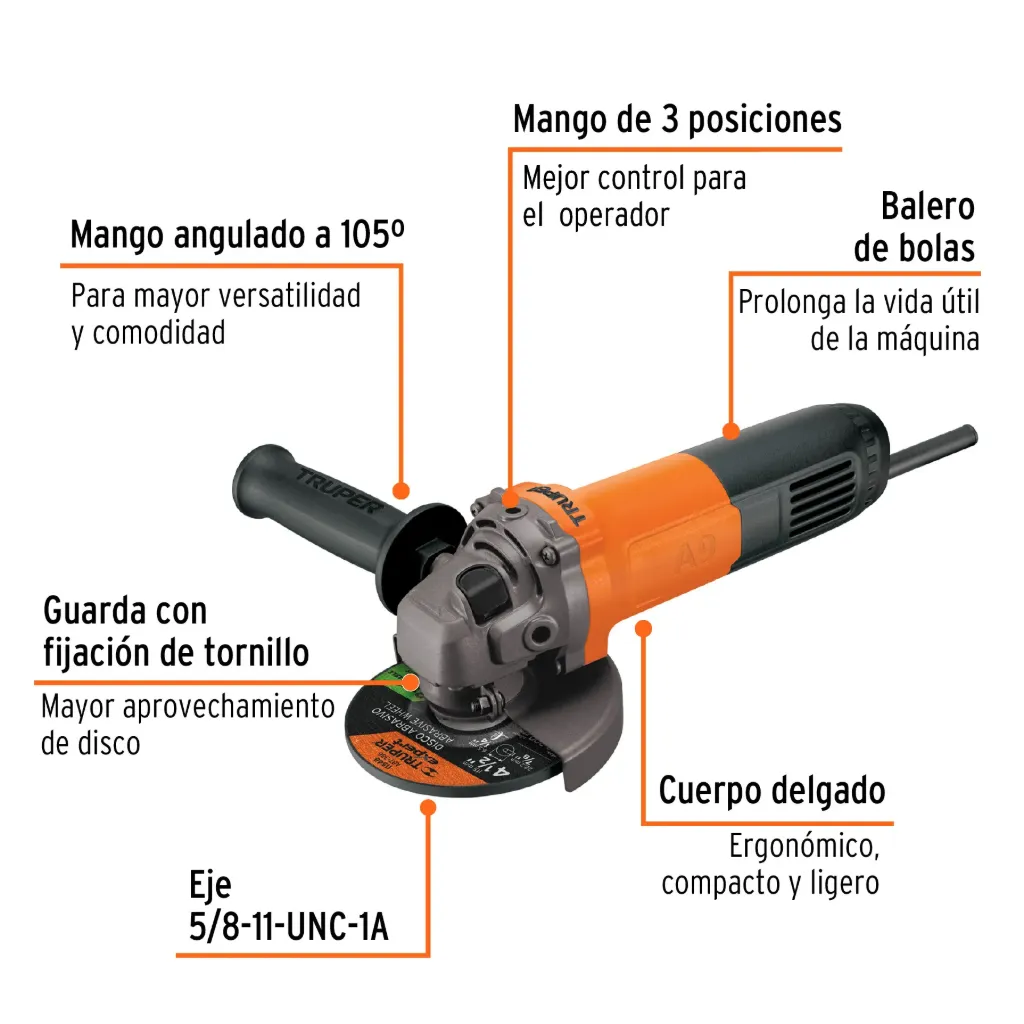 ESMERILADORA ANGULAR 4½" 800W TRUPER PRO 16683