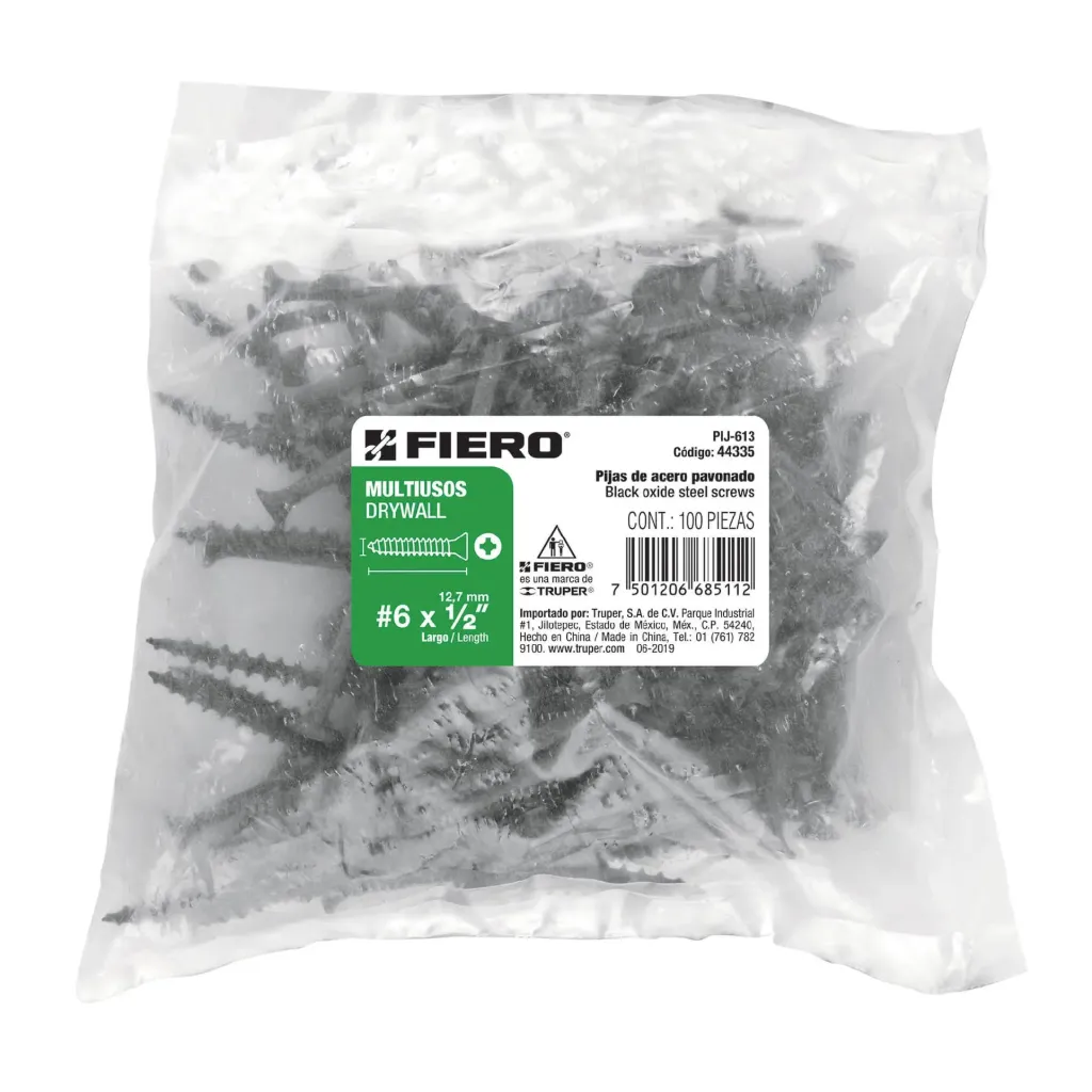 BOLSA 100 PIEZAS pijas #6 x 1/2'cabeza plana phillips multiusos FIERO TRUPER 44335