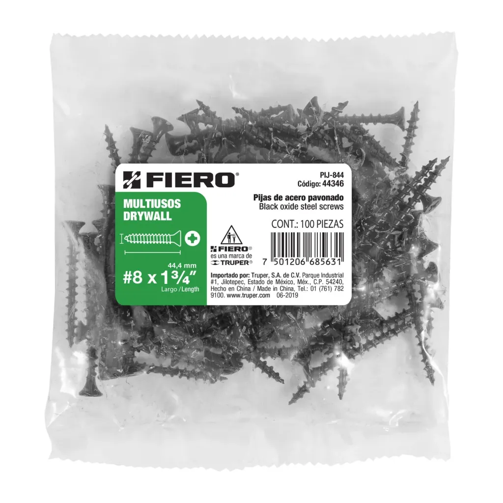 BOLSA 100 PIEZAS pijas #8 x1-3/4'cabeza plana phillips multiusos FIERO TRUPER 44346