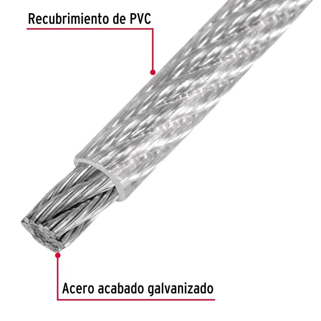 CABLE DE ACERO GALV RECUBIERTO DE PCV 7X7 HILOS 1/16 FIERO (TRUPER) 44220