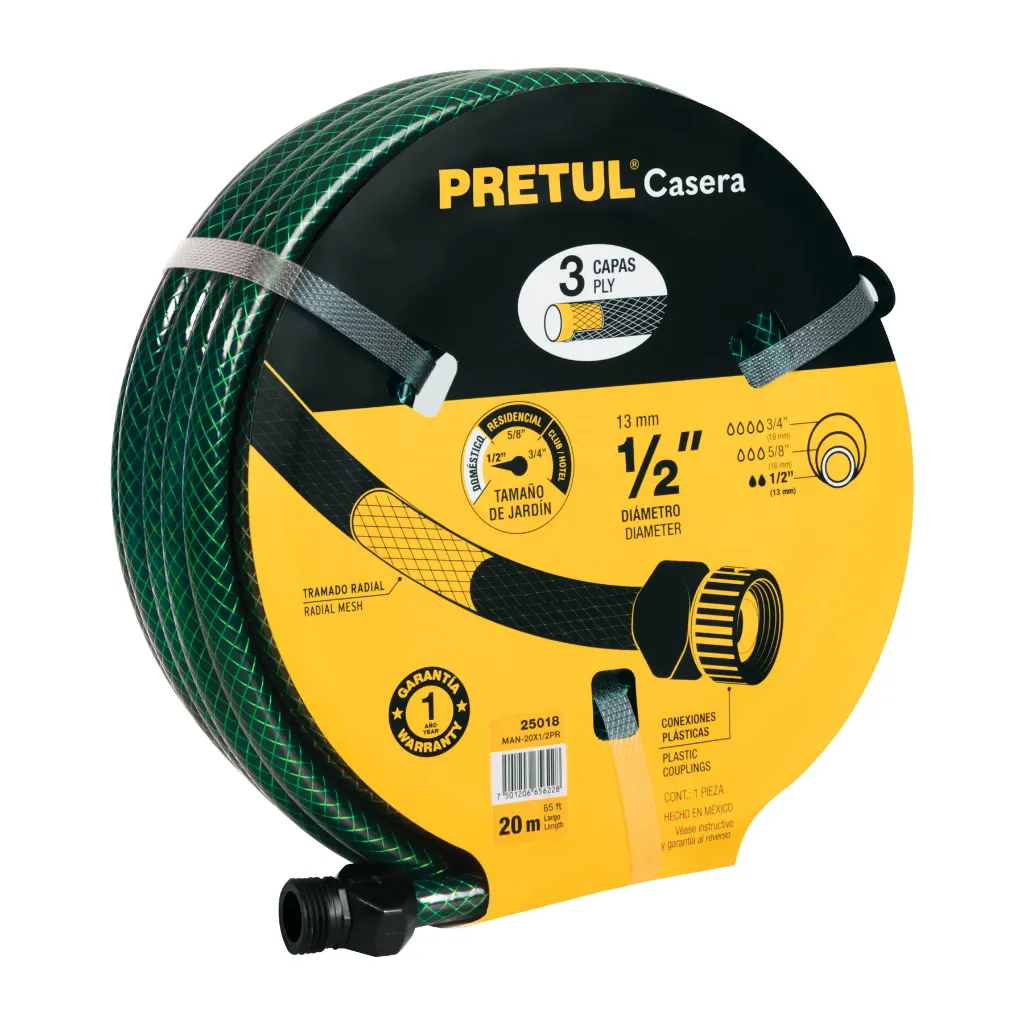 MANGUERA 1/2X20M 3 CAPAS, CONEXIONES PLASTICAS PRETUL CASERA (TRUPER) 25018