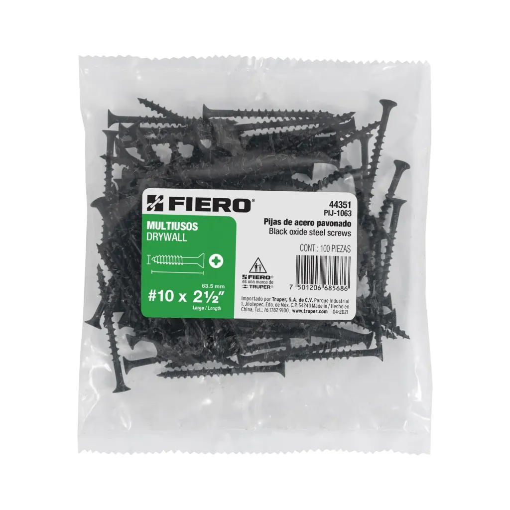 BOLSA 100 PIEZAS pijas #10 x 2-1/2'cabeza planaphillips multiusos FIERO TRUPER 44351