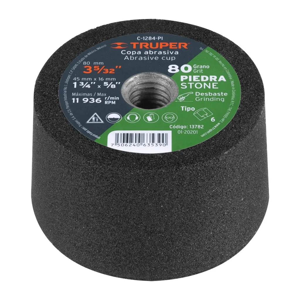 COPA PARA DESBASTE DE PIEDRA 3 5/32 ACABADO FINO G80 5/8 TRUPER 13782