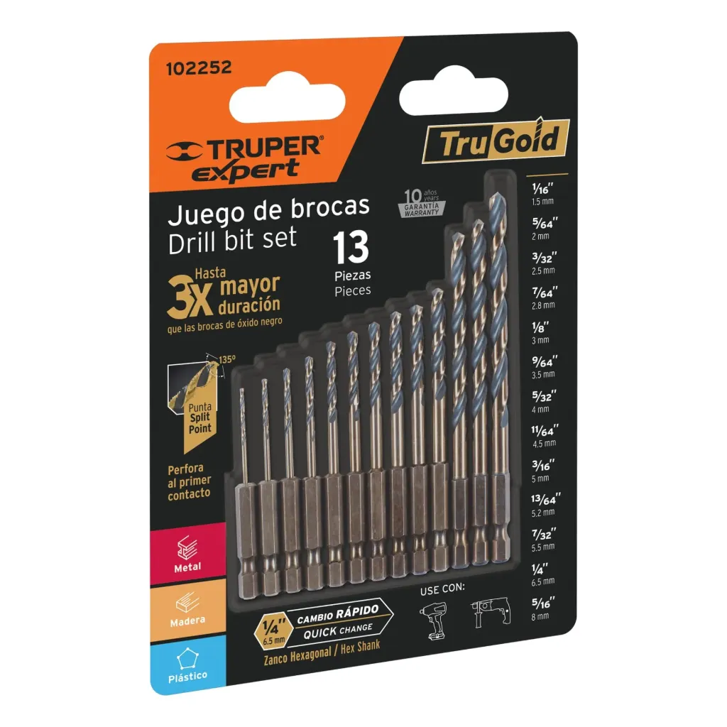 JUEGO DE 13 BROCAS HSS P/METAL ZANCO CAMBIO RAPIDO, TRUPER EXPERT 102252