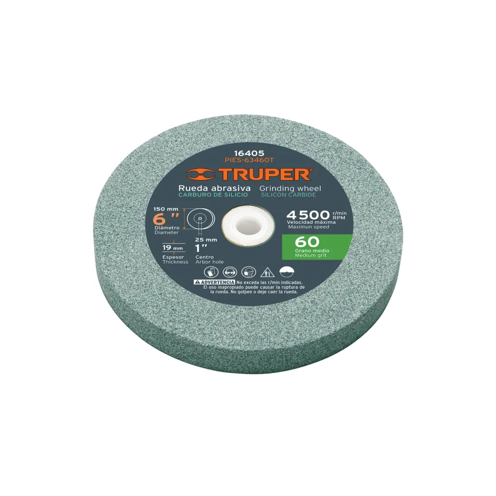 PIEDRA PARA ESMERIL 6" x 3/4" CARBURO DE SILICIO GRANO 60, TRUPER 16405