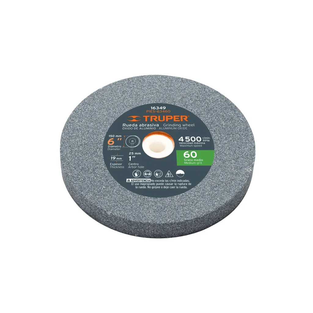 PIEDRA PARA ESMERIL 6" x 3/4" OXIDO DE ALUMINIO GRANO 60, TRUPER  16349