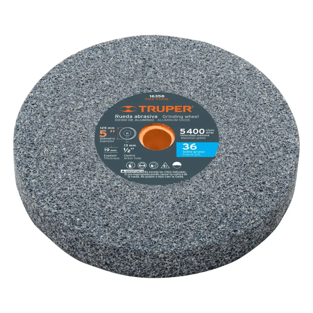 PIEDRA PARA ESMERIL 5" x 3/4" OXIDO DE ALUMINIO  GRANO 36, TRUPER 16358