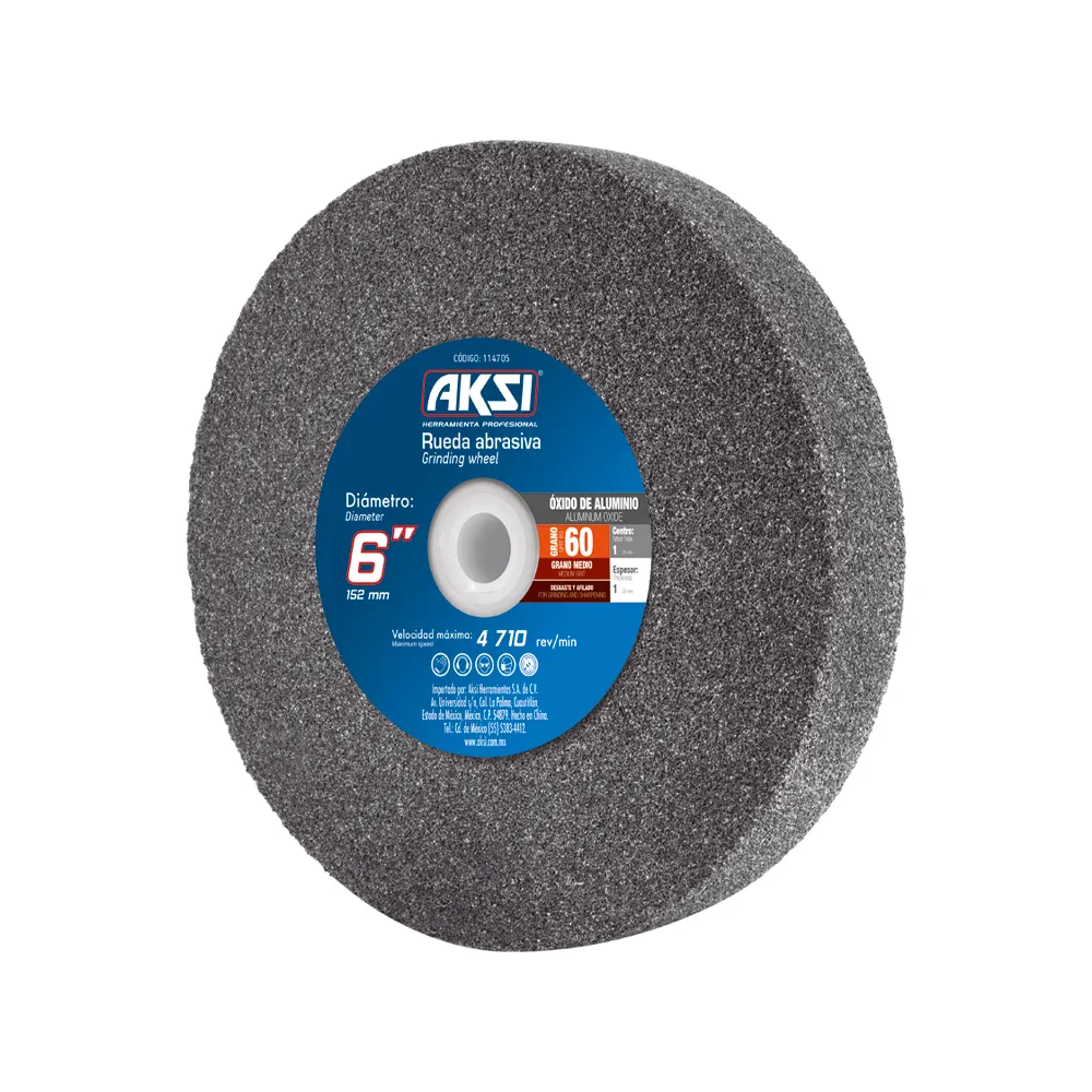 RUEDA ABRASIVA P/ ESMERIL OXIDO ALUMINIO 6" x 1" x 1"GRANO 60 AKSI 114705