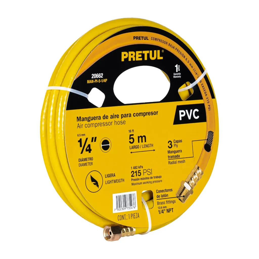 MANGUERA PARA COMPRESOR 1/4 PVC 5M PRETUL (TRUPER) 20662