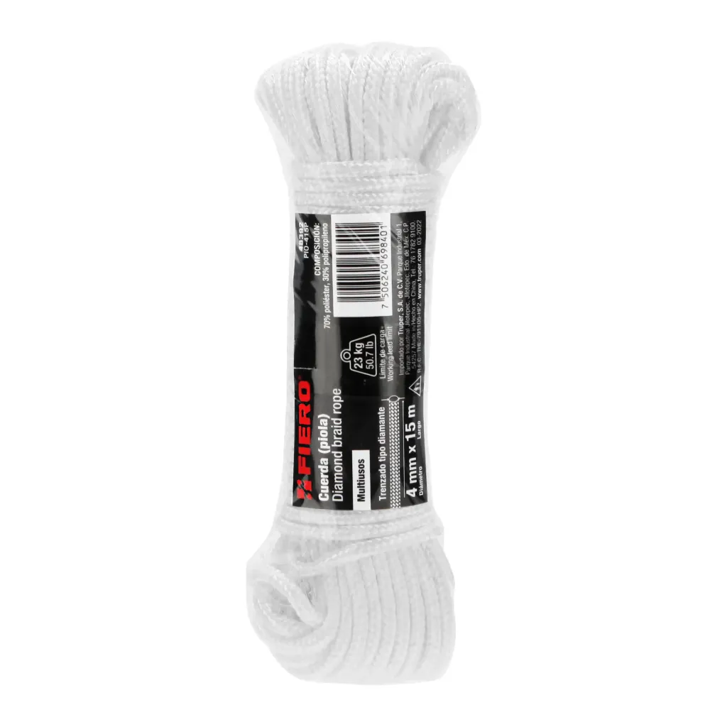 [48392] Piola de poliéster diamante de 4mmx15m blanca, madeja Fiero TRUPER 48392