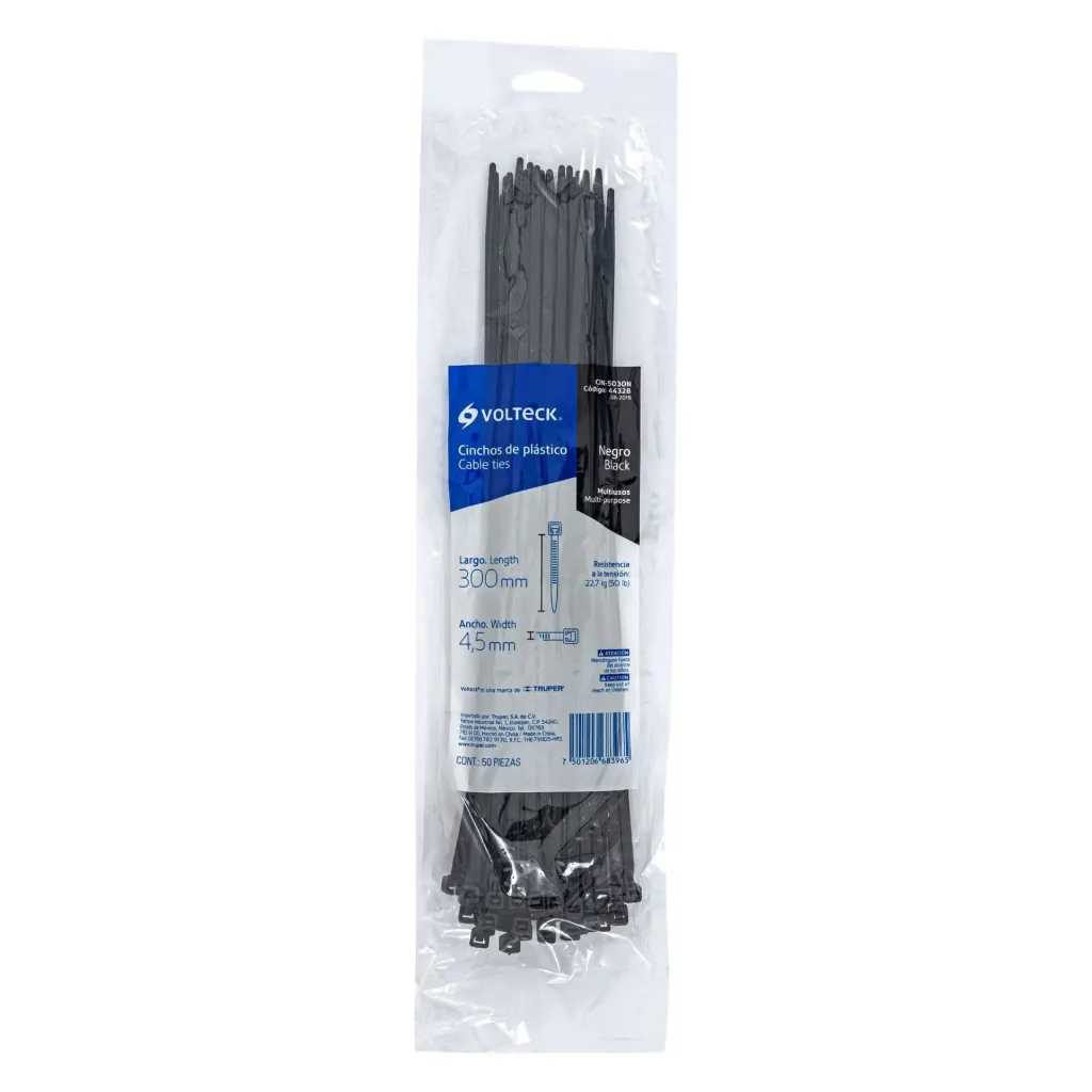 CINCHO 4.5MM 30CM NEGRO 50PZ VOLTECK (TRUPER) 44328