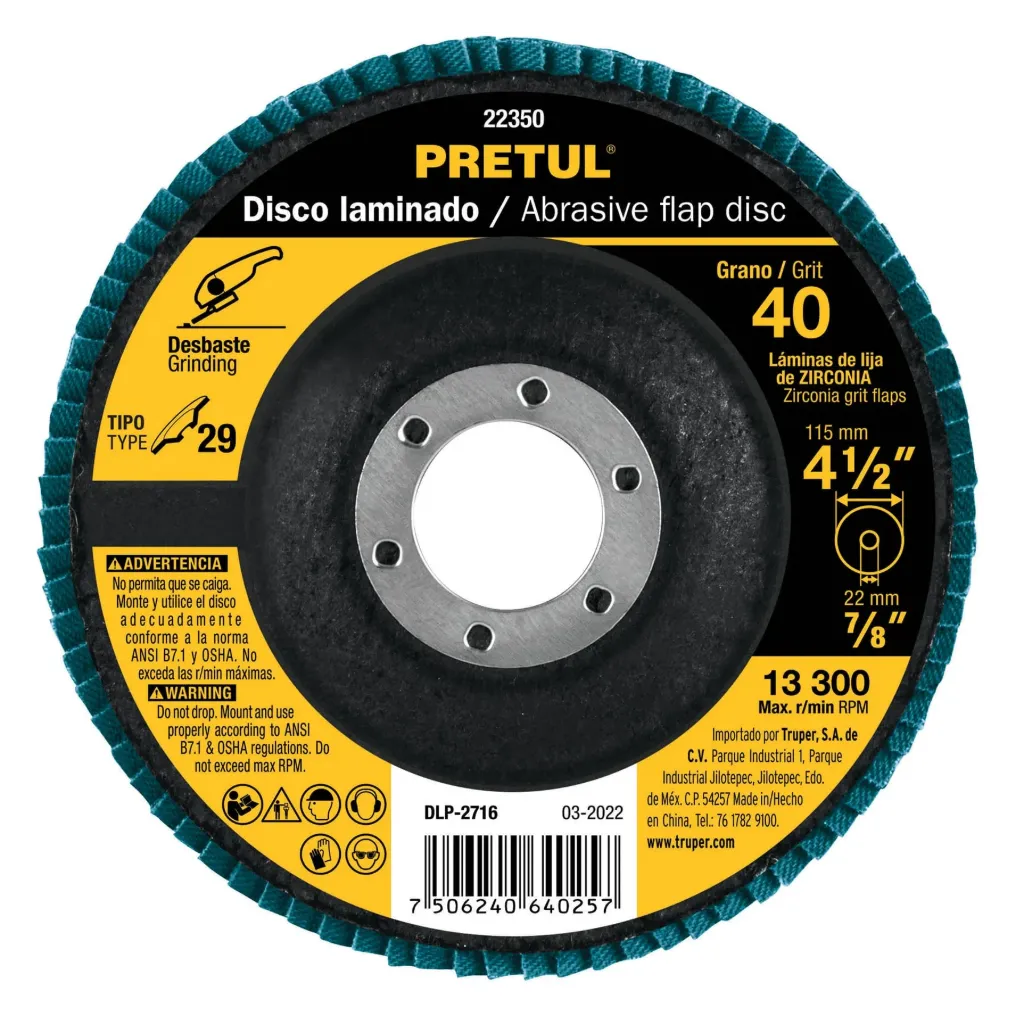 DISCO LAMINADO 4 1/2" GRANO 40 PRETUL (TRUPER) 22350