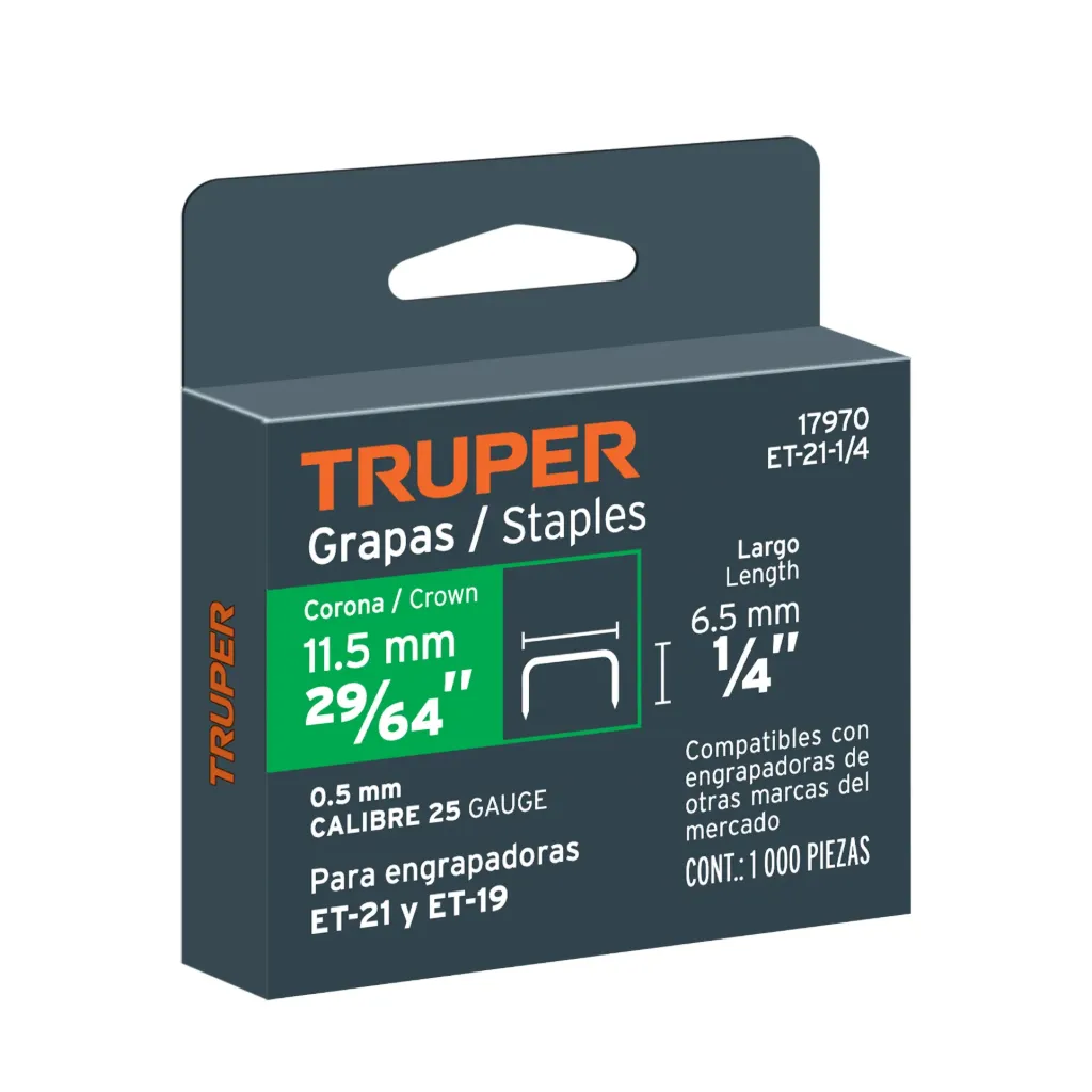 CAJA CON 1000 GRAPAS 1/4 CORONA 11.4mm TRUPER 17970