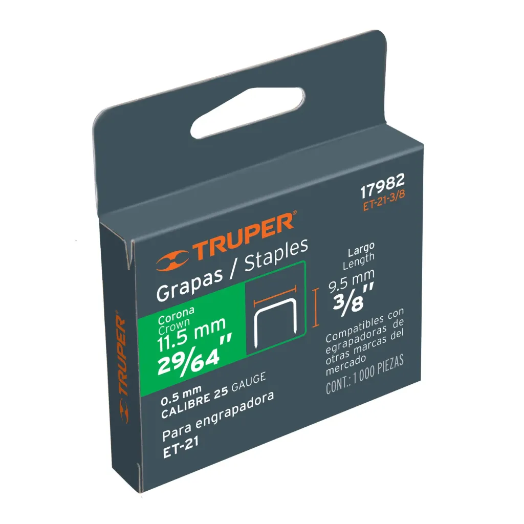 CAJA CON 1000 GRAPAS 3/8 CORONA 11.4mm TRUPER 17982