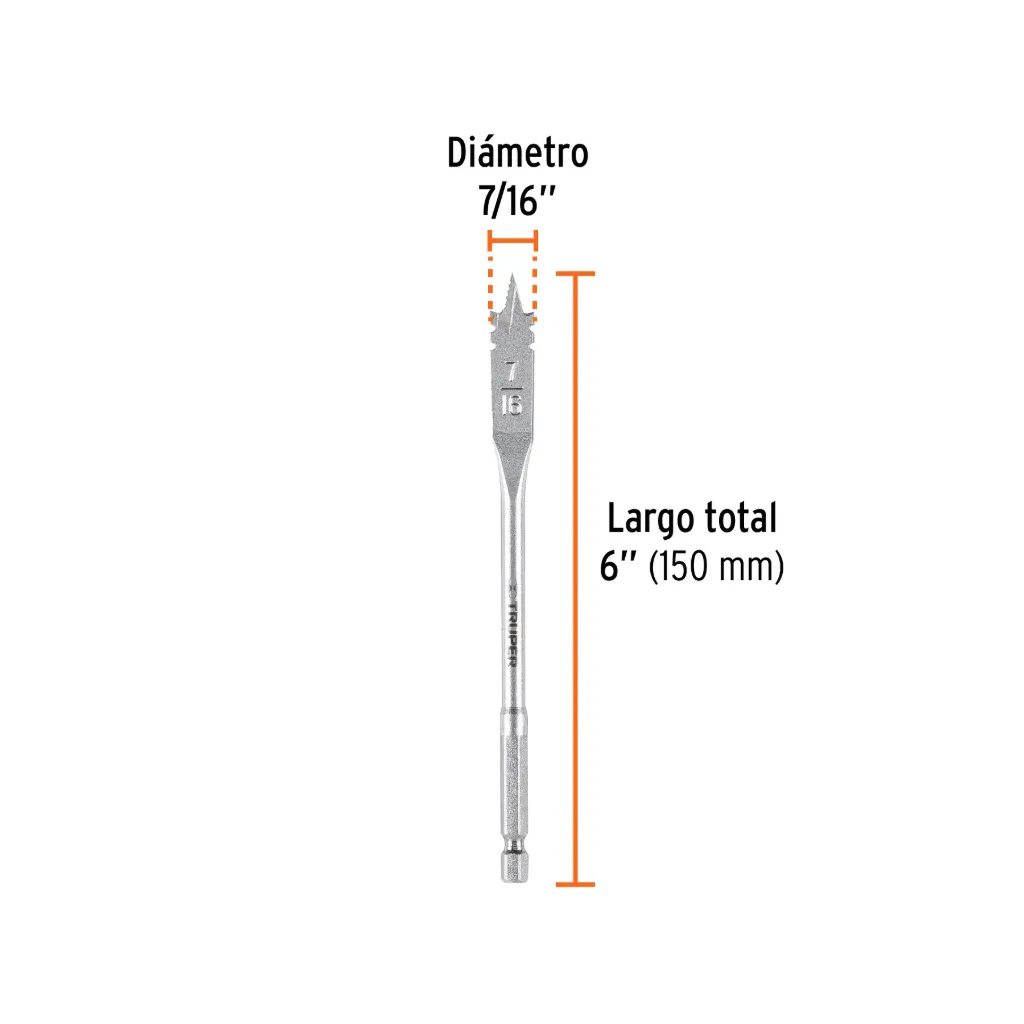 BROCA PLANA PUNTA TRISCADA 7/16" PARA MADERA, TRUPER 11369