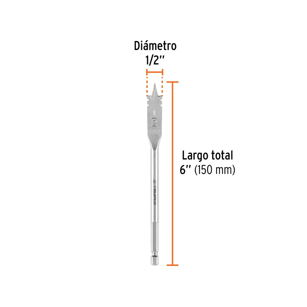 BROCA PLANA PUNTA TRISCADA 1/2" PARA MADERA, TRUPER 11372