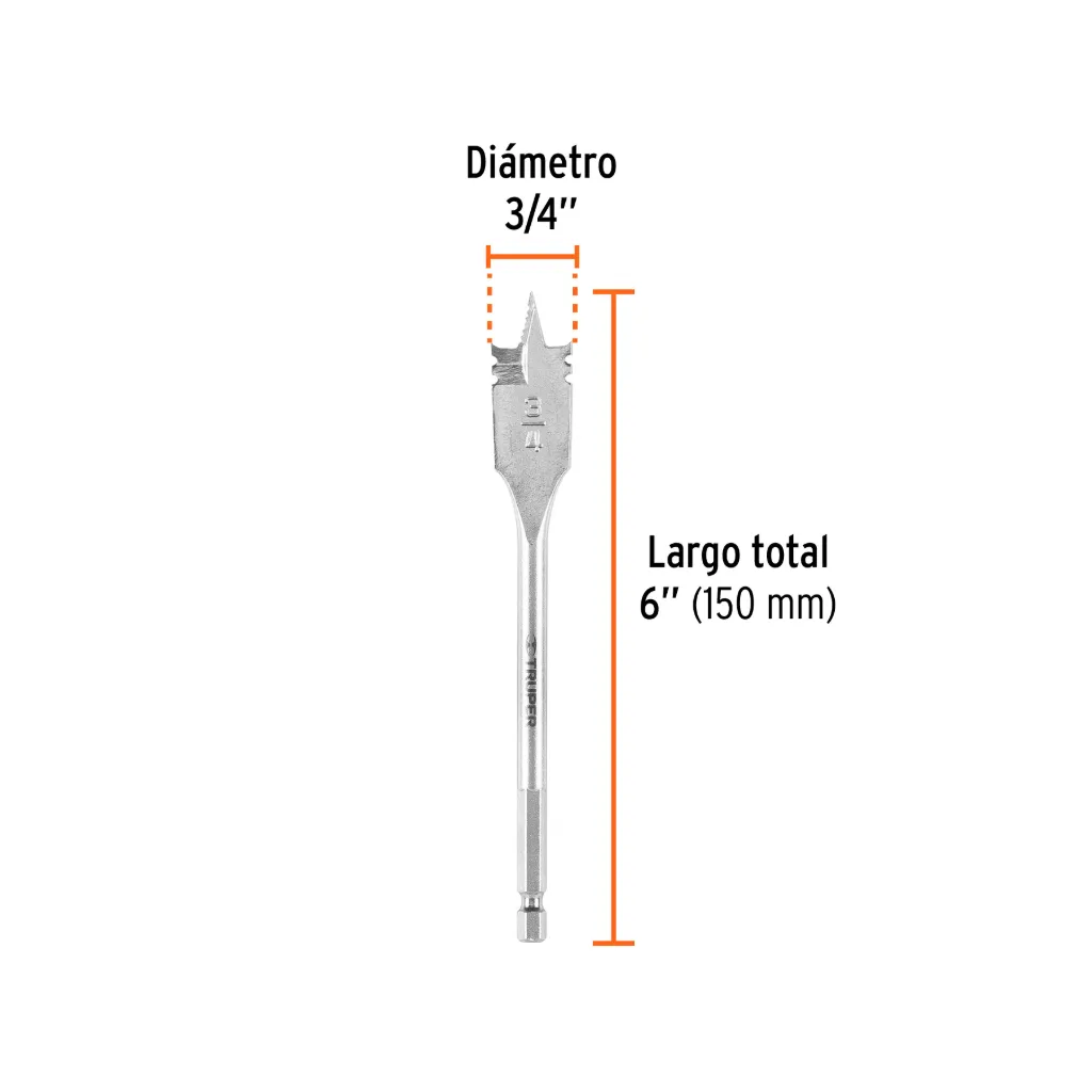 BROCA PLANA PUNTA TRISCADA 3/4" PARA MADERA, TRUPER 11378