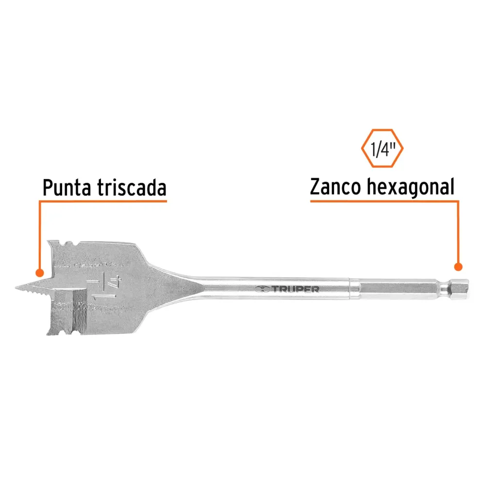 BROCA PLANA PUNTA TRISCADA 1¼", TRUPER 11390