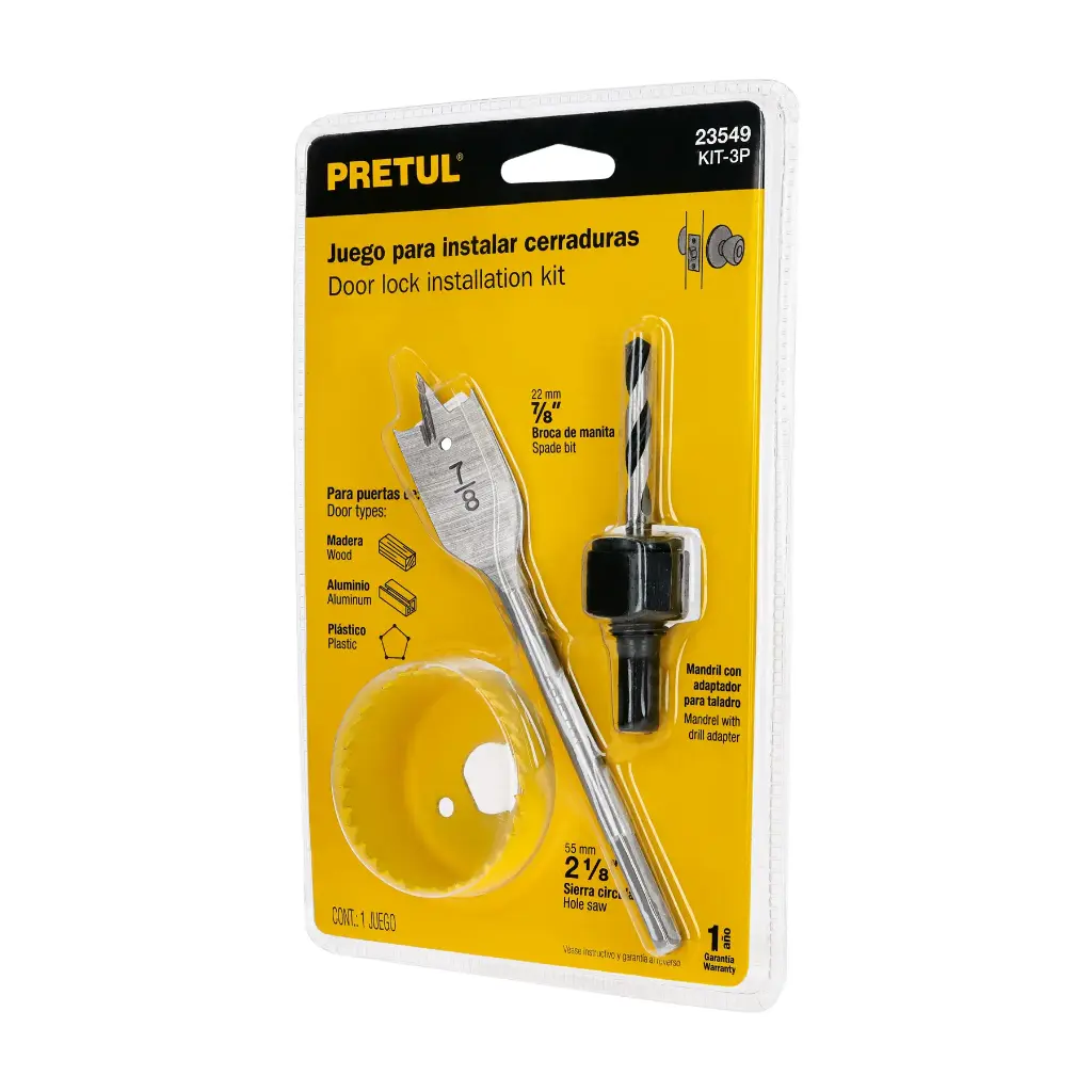 JUEGO PARA INSTALAR CERRADURA 3PZ PRETUL (TRUPER) 23549