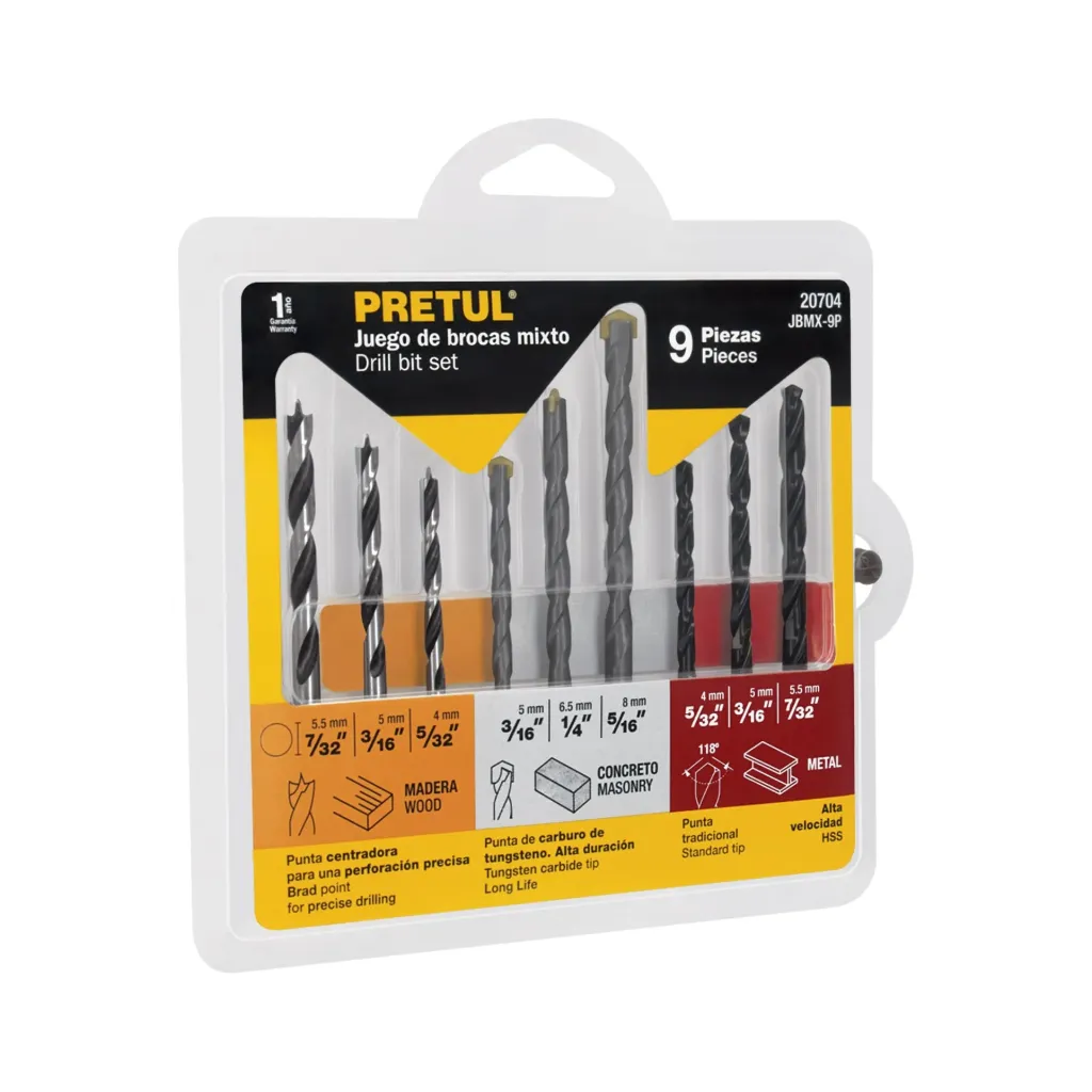 JUEGO DE BROCA MADERA/METAL/CONCRETO 5/32-5/16" 9PZ PRETUL (TRUPER) 20704